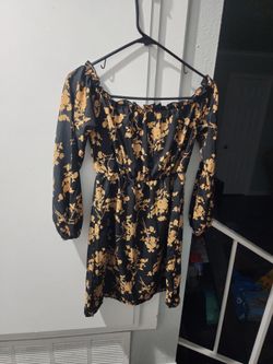 Black and Gold Floral Off-Shoulder Mini Dress