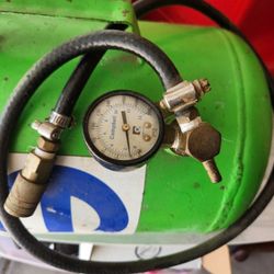 5 GALLON GASOLINE CONTAINER, WORK BENCH, AIR TANK, SHOP LIGHTS 