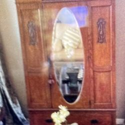 Beautiful Wood Armoire with Glass Mirror 