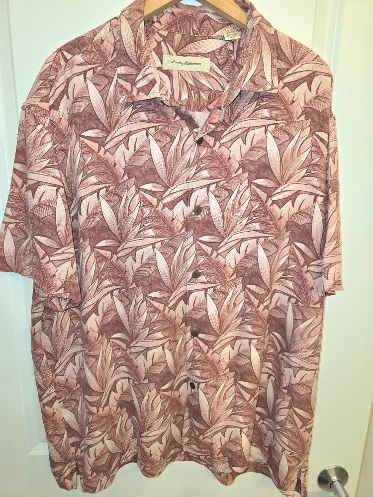 Tommy Bahama XXL Silk Blend Shirt - Rare Dusty Rose & Maroon Tropical Leaf...
