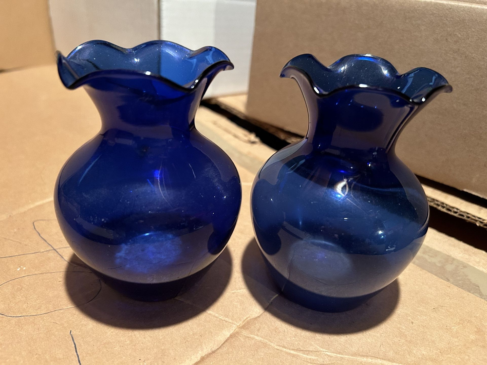 Two Small Cobalt Glass Flower Vase