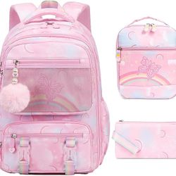 BRAND NEW 17" Starry Rainbow Backpack with Lunch Bag and Pencil Case