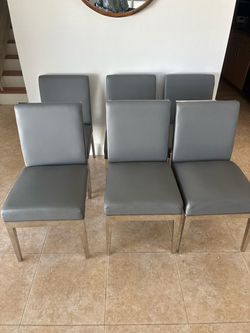 Set of 6 Gray Leather Dining Chairs