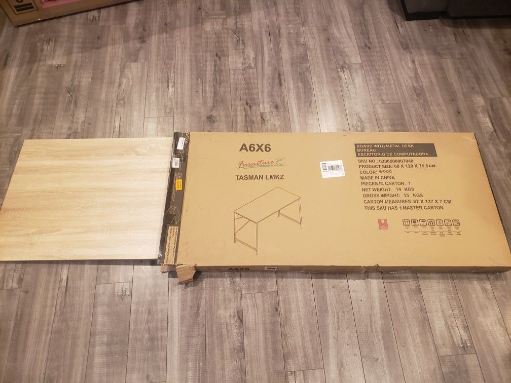 Oak And Black Metal Desk