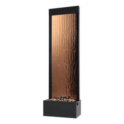 72"H Indoor/Outdoor Mirror Waterfall Floor Fountain — LED Lights & River Stones — Elegant Bronze Finish for Home, Office, Patio & Entryway Décor