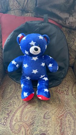 Build A Bear Stars Blue Teddy Plush USA Red White Blue Patriotic