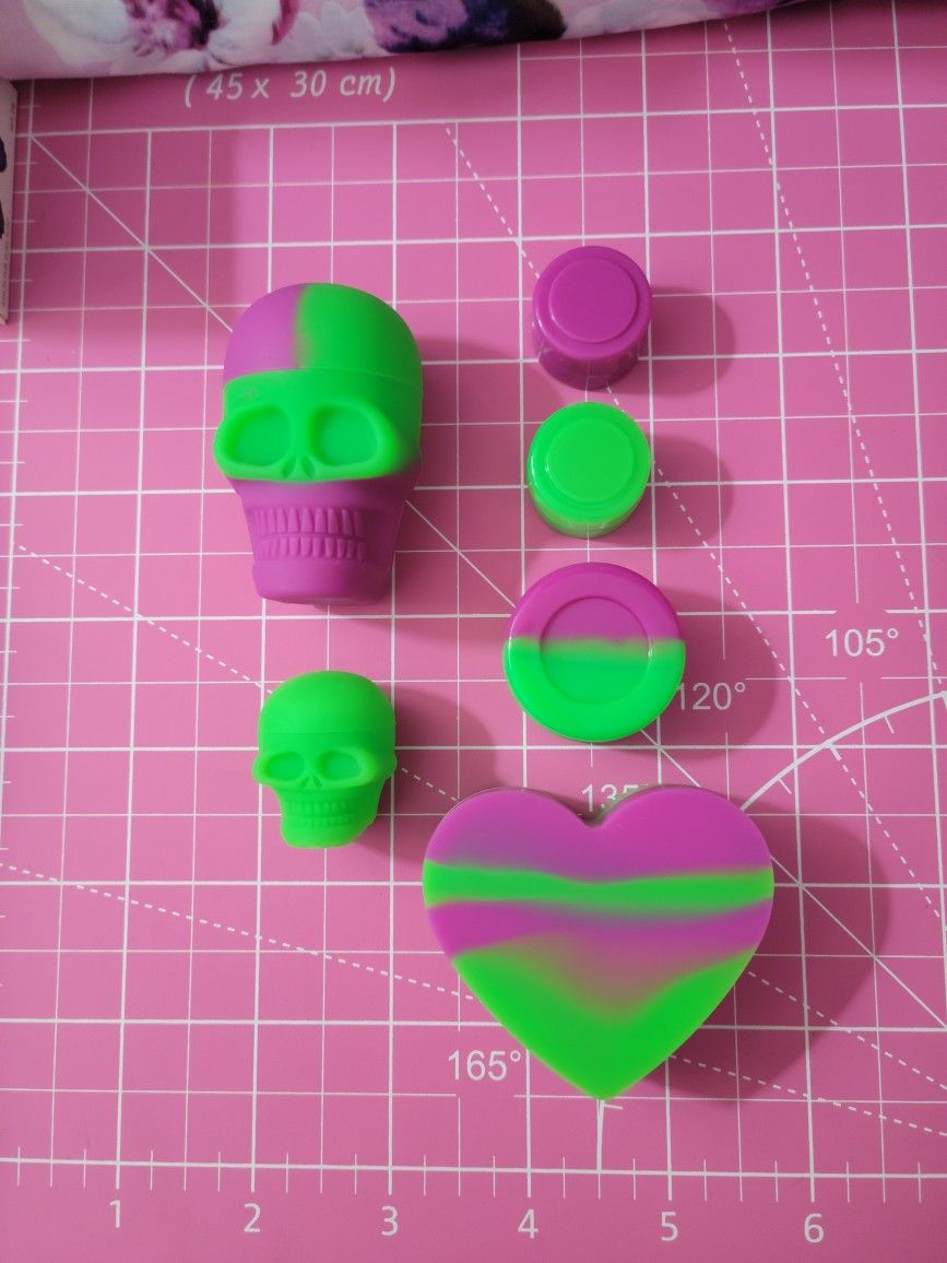 Purple/Neon GREEN 6PC Wax/Dab/Oil/Rx Silicone Storage Containers Lot