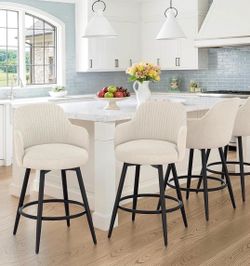 3X Linen color 26” swivel fabric barstools