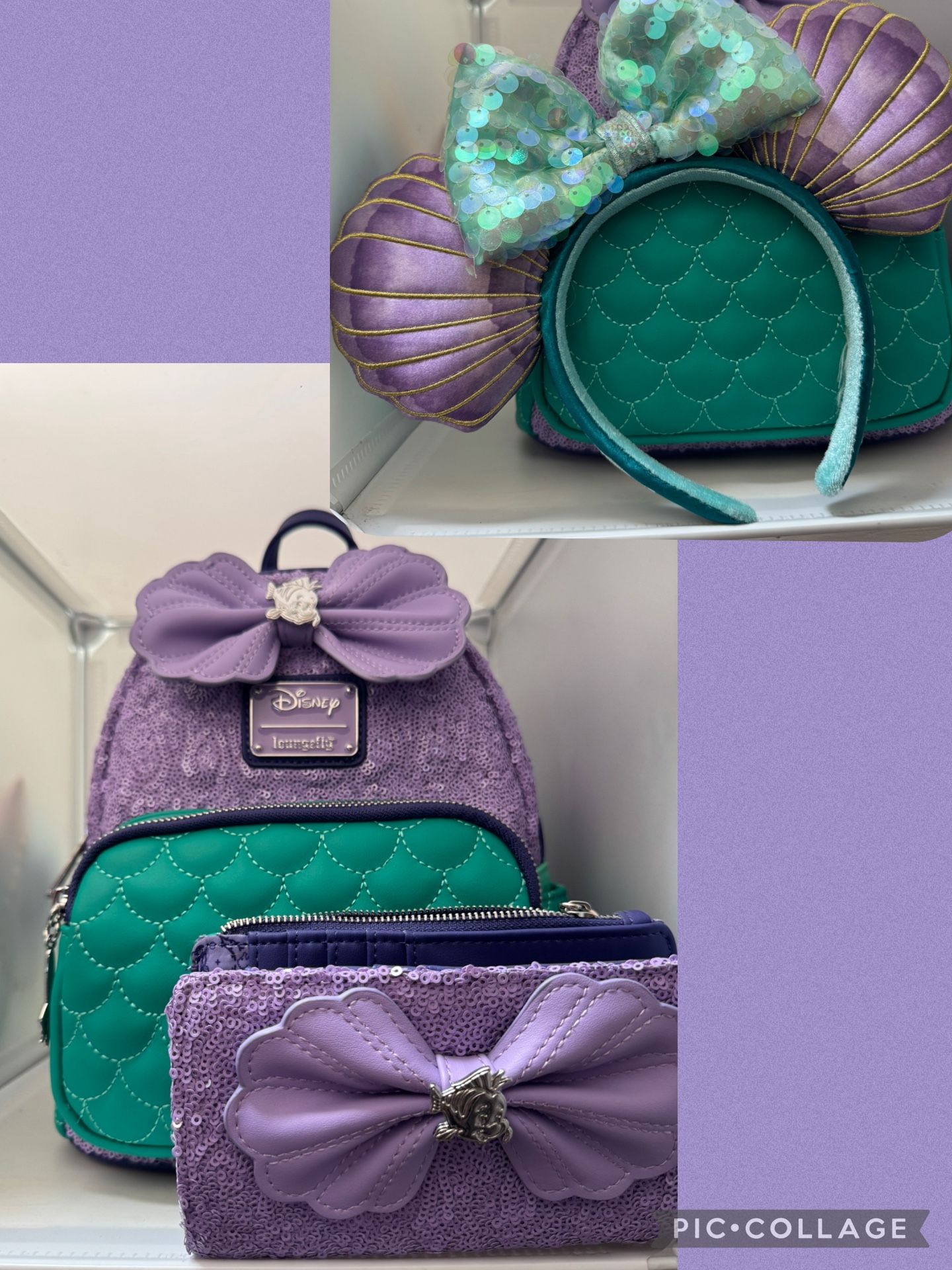Loungefly Disney Princess Sequin Ariel The Little Mermaid Backpack Wallet & Ears