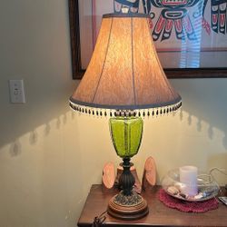 Vintage Mid-Century Modern Green Glass Table Lamp