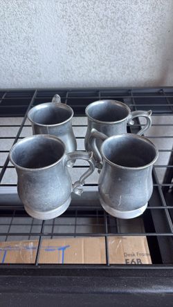 Set of 4 Pewter crown castle mugs