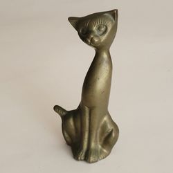 Vintage Mid Century Modern MCM Solid Brass Siamese Cat Figurine Statue. 
Pre-owned, very good shape, display item. 