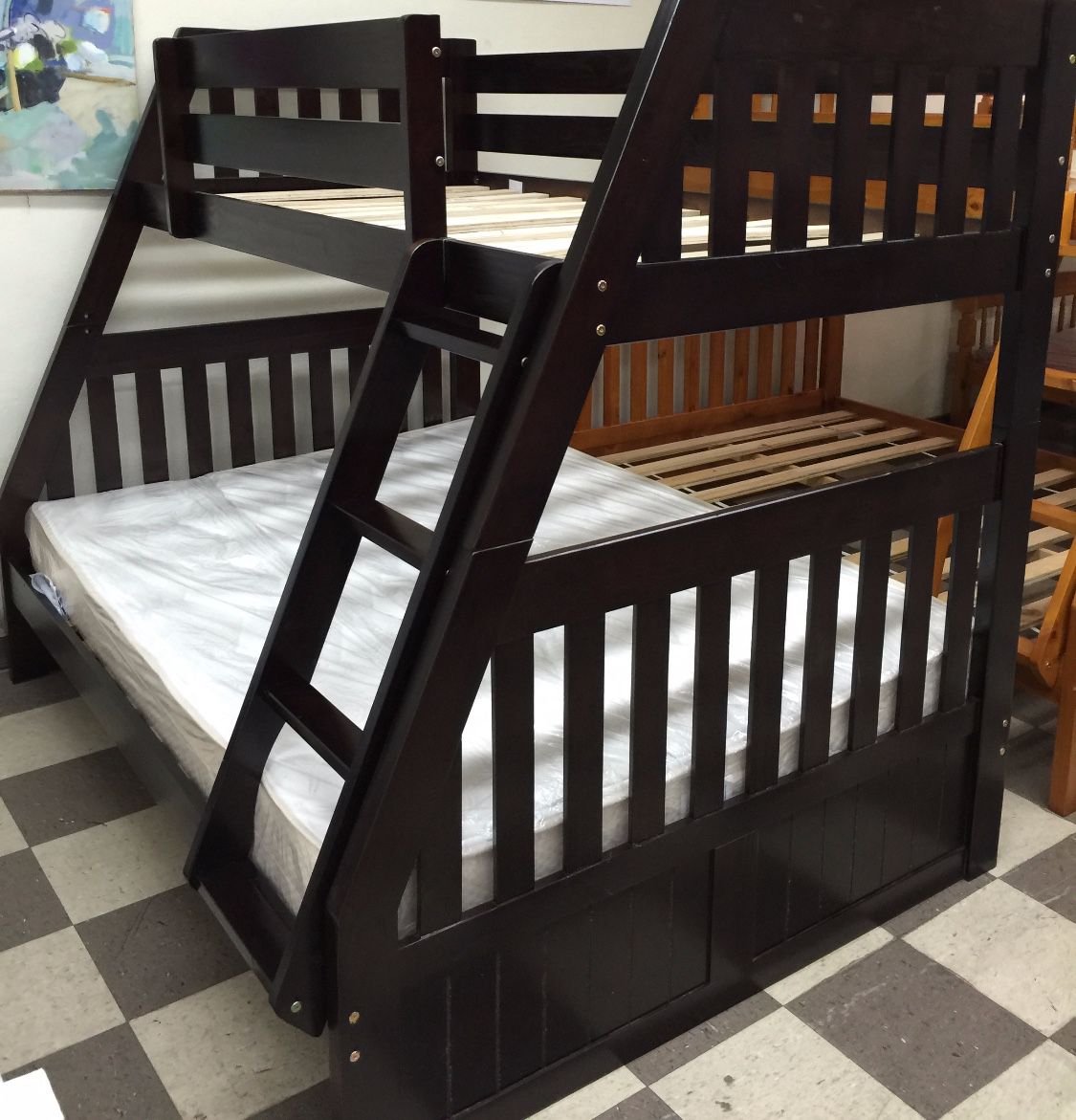 Brand new full twin wood bunk bed with mattress included
