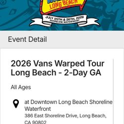 Vans Warped Tour 2026 2 Day Passes