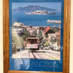 Vintage Framed San Francisco Cable Car Poster – 21” x 27”