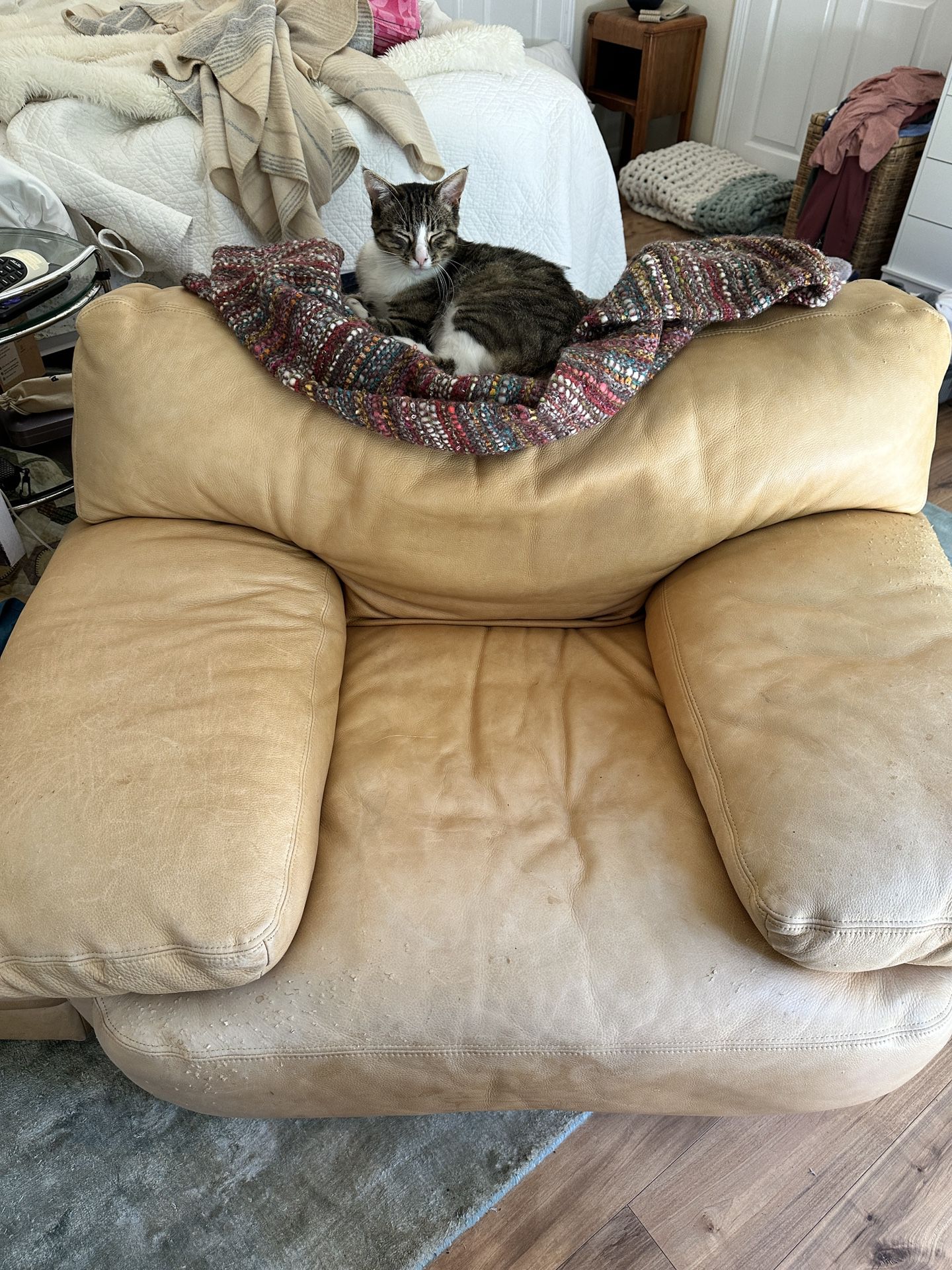 Oversized Tan Leather Chair & Ottoman