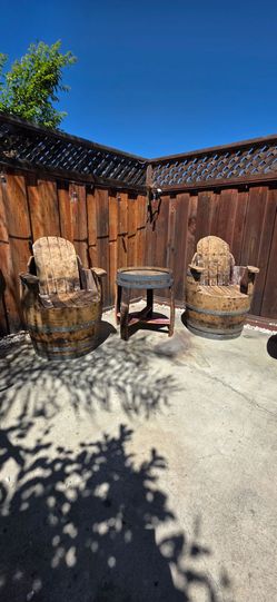 Wine barrel rustic chair table set 3 peace set