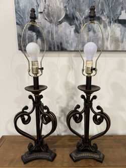 Two 29” Tall Bronze Table Lamps (Need Shades)