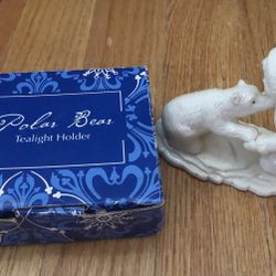 Set of porcelain Bisque eskimo/Polar Bear Figurine/ Votive Candle Light Polar Bear Tea Light Holder