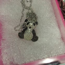 Sterling Silver Panda Chain And Charm New