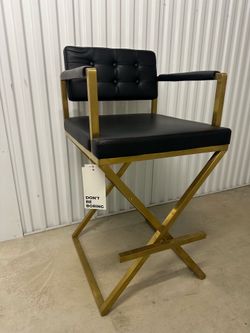 5 pcs TOV Furniture Bar Counter Stool Director Performance Vegan Leather Gold Steel Base High Chair