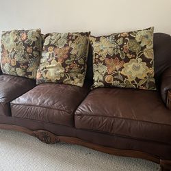Leather Sofa And Love Seat With Pillows