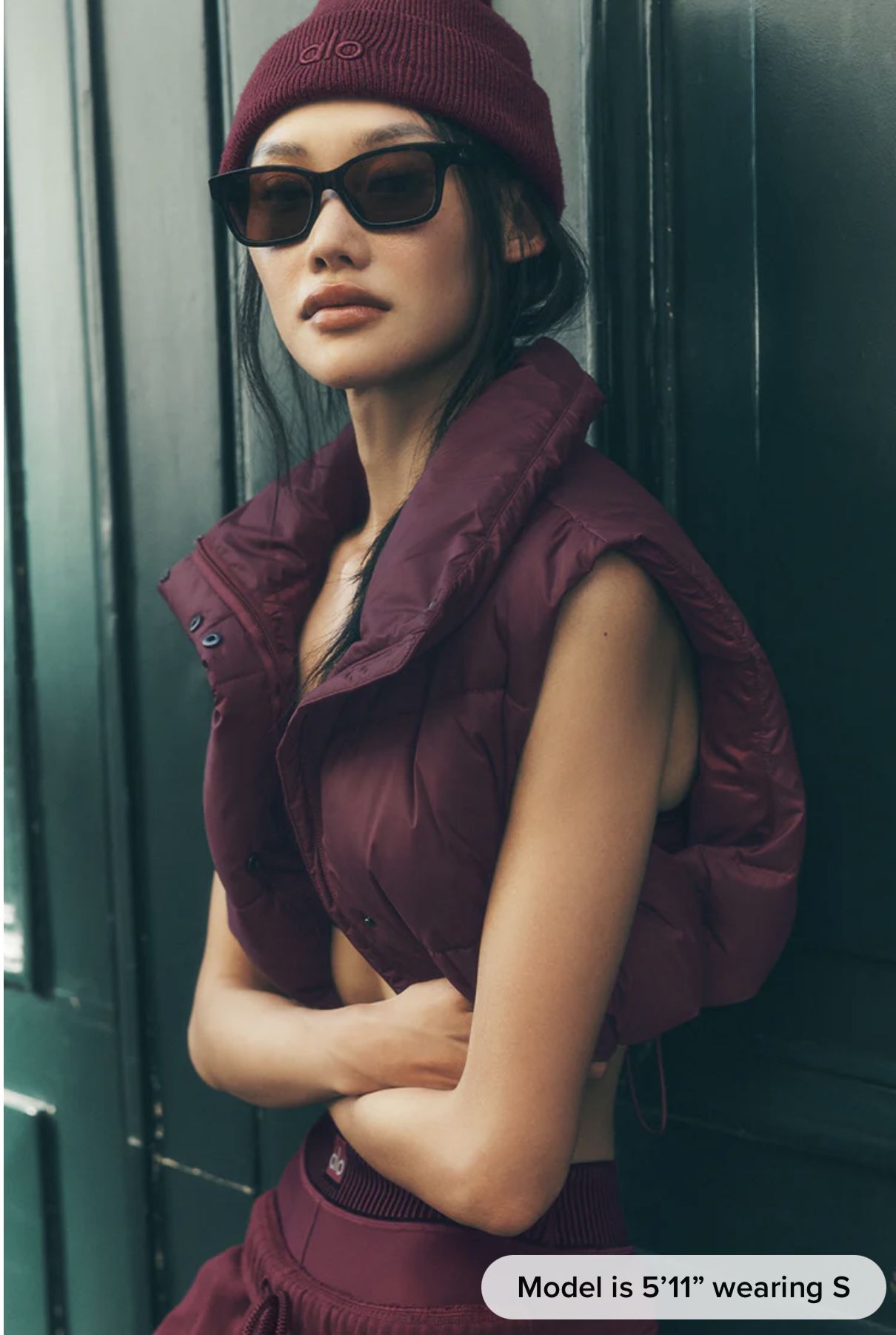 New Alo Yoga Burgundy Gold Rush Puffer Vest With Hood Women's Size XS LIMITED!!