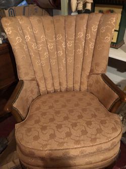 1915-20 tufted back brocade wing back side chair