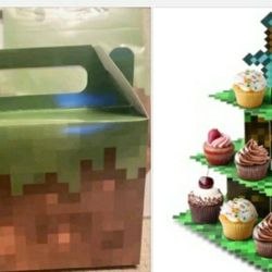 NEW! Minecraft Birthday Party Cupcake Stand & 10 Favor Boxes 