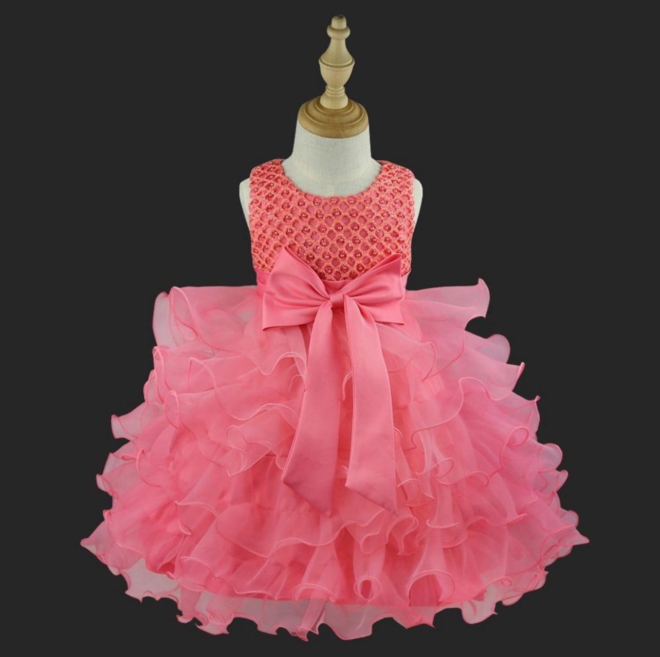 Baby Girl Flower Wedding Pageant Princess Bowknot Tutu Dress, 3-12 Months, Watermelon Red