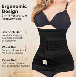 3 in 1 Postpartum Belly Support Recovery Wrap Band (Midnight Black, XL)