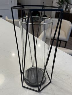 Metal Framed Hurricane Glass Decor 