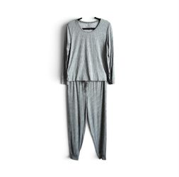Joyspun Grey Ribbed Pajama Set Womens Medium M Cozy 2 Piece Lounge Joggers