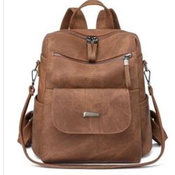 Leather Backpack Purse for Women Fashion Multipurpose Design Handbag Ladies Shoulder Bags Travel Backpack Brown (New)