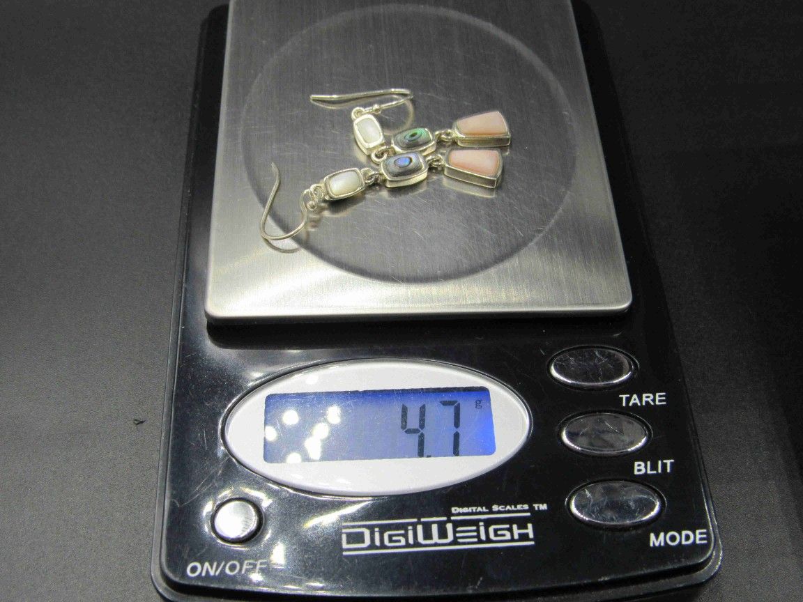 Sterling Silver Abalone & Other Shell Earrings Vintage Wedding Engagement Anniversary Beautiful Everyday Minimalist Cute Sexy