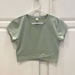 Old Navy Womens S PowerChill Cropped Cross Front T-Shirt Briny Water Light Green