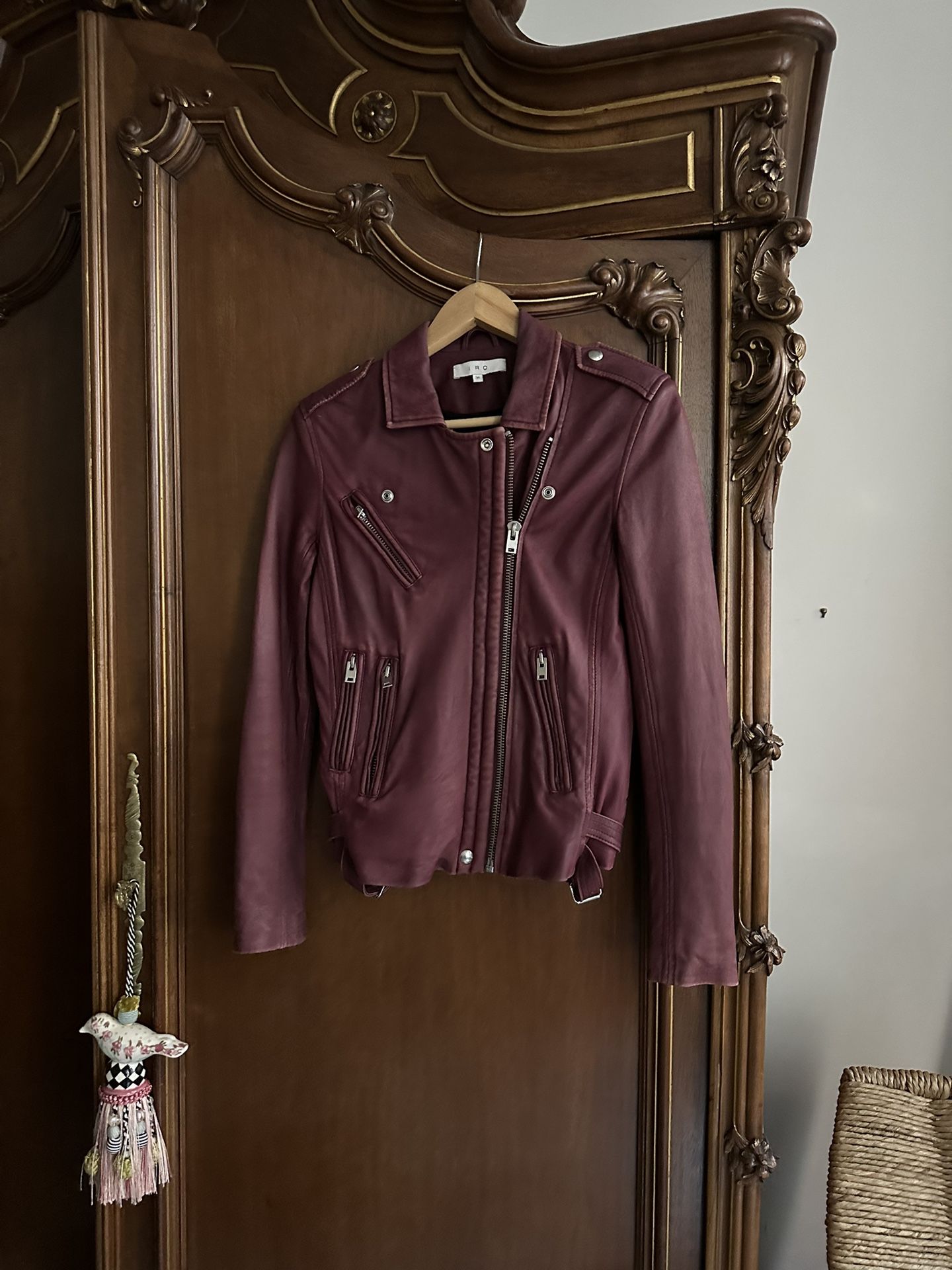 IRO Han Burgundy Red Soft Lamb Leather Motorcycle Jacket Size EU 36 US 4 Gorgeous!