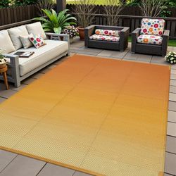 6'x 9' Outdoor Rug,Waterproof Patio Rug Reversible Indoor Outdoor Rug Lightweight Plastic Straw Rug for RV Camping Deck Balcony,Sunset