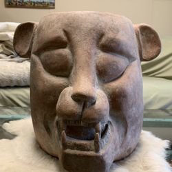 Large Mexican Jaguar Head Statue 