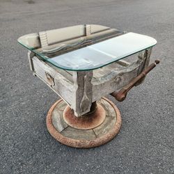 Antique Barber Chair Glass Top Table Wood Coffee Side