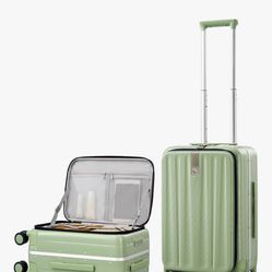 Hanke 20 Inch Carry-On Luggage with Wheels PC Hard Shell Suitcases Top Opening Aluminum Frame Travel Luggage Suitcases for Woman Men.(Bamboo