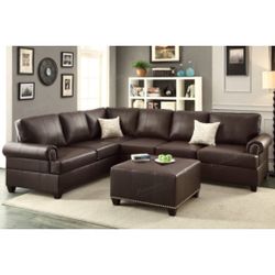 Brown Faux Leather Sectional Sofa - Ottoman Sold Separate 