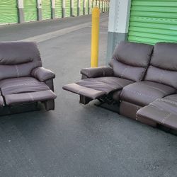 Leather Recliner Couch Set 