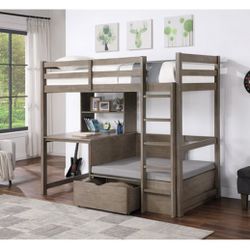 Gray Twin Workstation Loft Bunk Bed - Mattress Sold Separate 