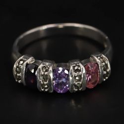 Purple and Pink CZ with Marcasite Ring Size 8.5