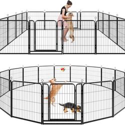 Dog Playpen Outdoor Extra Wide 16 Piece Panels Heavy Duty Dog Fence 32" Height Anti-Rust with Doors Portable for RV Camping Yard, Total 42FT, 140 Sq.f