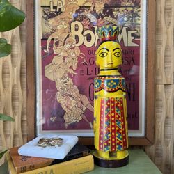 Vtg Handpainted Solid Wood Carved Figure Decorative Folk Art Deity  Man Religious Worship Altar 