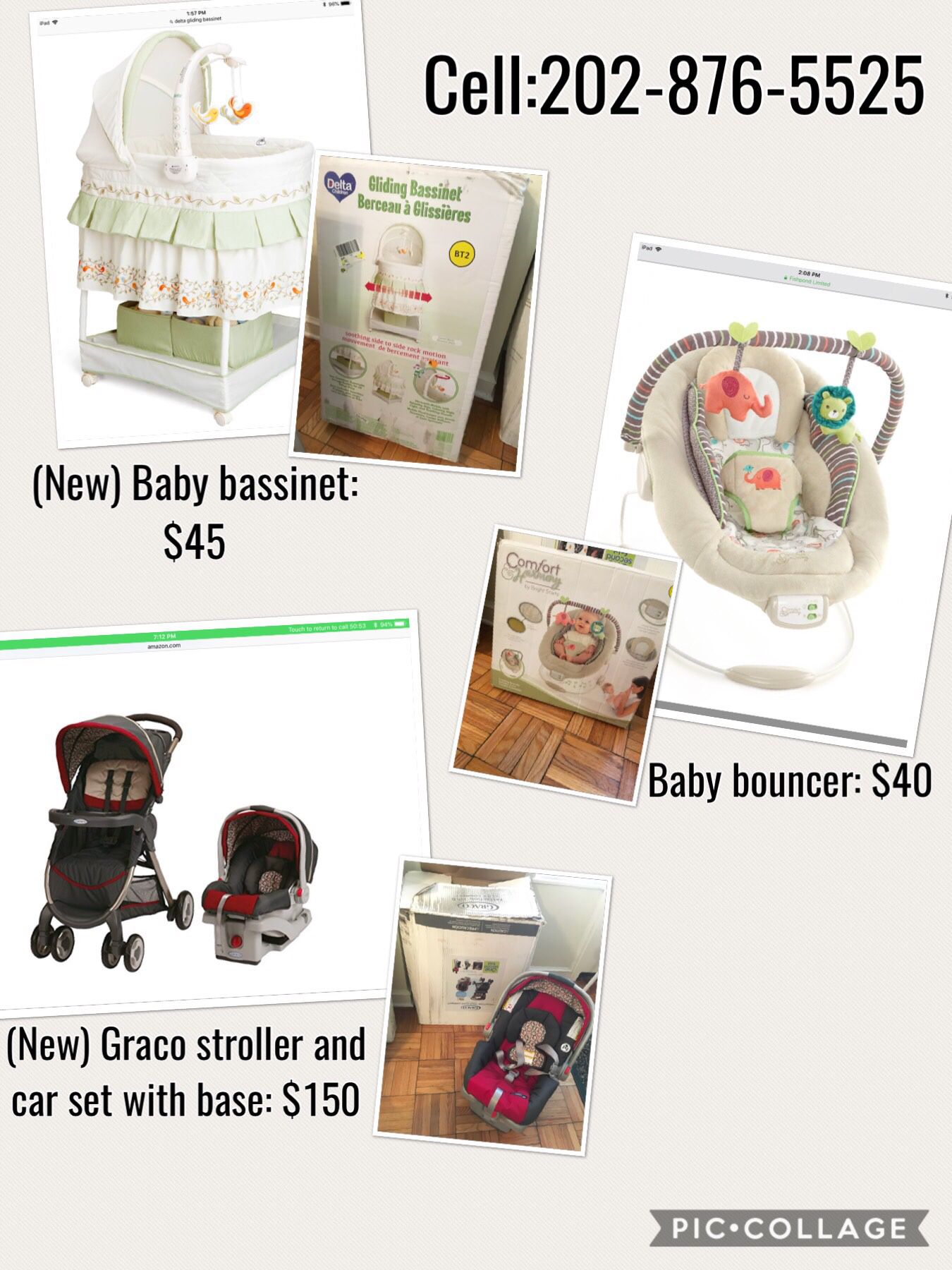 Gliding bassinet, bouncer and stroller with infant car seat with base