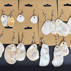 Lot of 8 Pairs Handmade Oyster Shell Earrings - Boho Beach Style