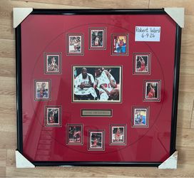 1995-96 Upper Deck Collector’s Choice MICHAEL JORDAN Chicago Bulls trading cards & Photo Framed Collage